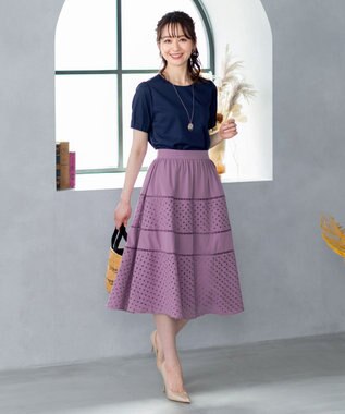 Tiaclasse L 【新色追加・洗える】幅広く活躍が期待できるレース切替スカート ラベンダー