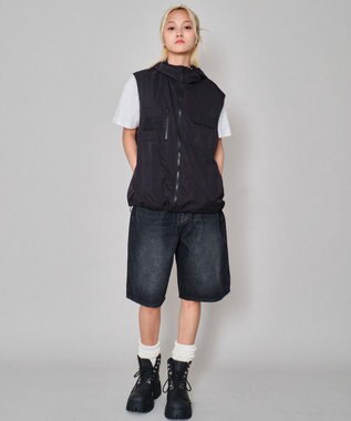 WEGO 【ユニセックス着用ITEM】フードナイロンベスト ブラック