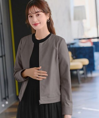 Tiaclasse L 【本革】ノーカラーシープレザージャケット モカ