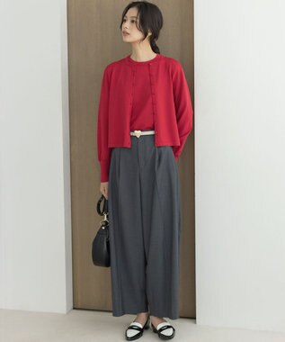 組曲 クルミボタン5分袖ニット レッド系