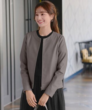 Tiaclasse L 【本革】ノーカラーシープレザージャケット モカ