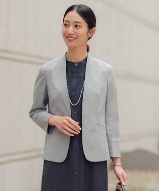J.PRESS LADIES 【セットアップ対応・人気素材】コットンFITTY ノーカラー ジャケット