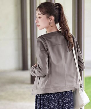 Tiaclasse L 【本革】ノーカラーシープレザージャケット モカ