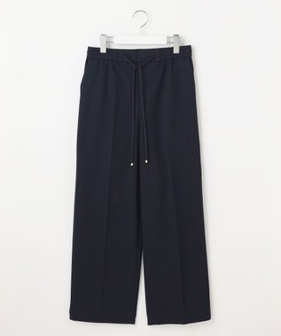 自由区 【洗える】ライトフィールジャージーワイドストレート パンツ ネイビー