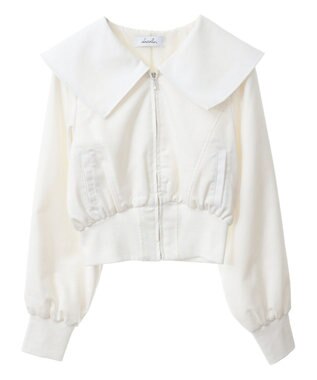 Green Parks ｄａｚｚｌｉｎ　襟付きツイルショートｚｉｐブルゾン Ivory