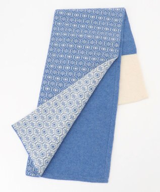 MOONBAT 【カシミヤ100%】両面使える ニットジャガードマフラー サックスブルー