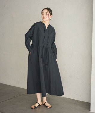 #Newans 【撥水加工/洗濯機可能】ドルマンスリーブドロストワンピース ブラック