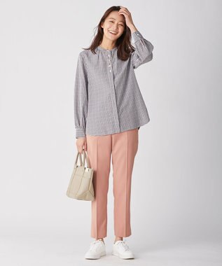 J.PRESS LADIES 【洗える】ポリエステルレーヨンマイクロギャバストレッチ テーパード パンツ ピンク系