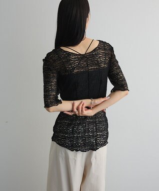 Green Parks カットワークデザインレース半袖トップス Black