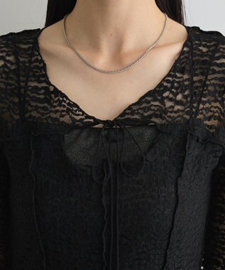 Green Parks カットワークデザインレース半袖トップス Black