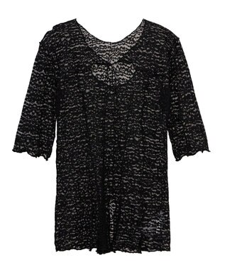 Green Parks カットワークデザインレース半袖トップス Black