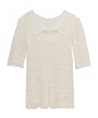 Green Parks カットワークデザインレース半袖トップス Off White