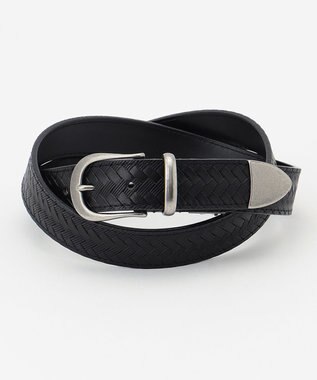 JOSEPH ABBOUD 【サイズ調整可能】カウレザー エンボスメッシュ ベルト ブラック系