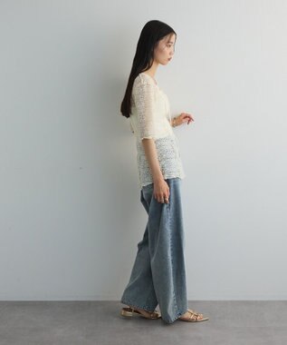 Green Parks カットワークデザインレース半袖トップス Off White