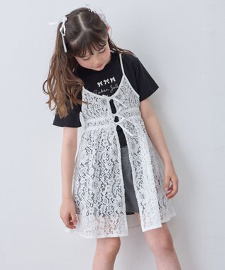 ANY KIDS 【2点セット】Tシャツ×レース キャミソールチュニック ブラック