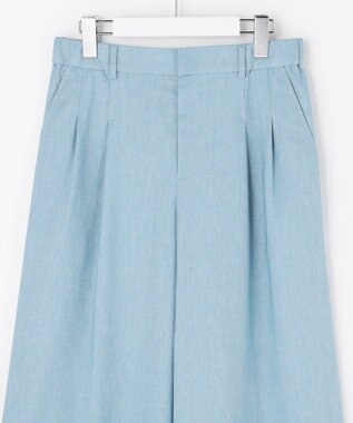 自由区 【セットアップ対応・楽チンキレイ見え】ソフトリネンダンガリーワイド パンツ サックス