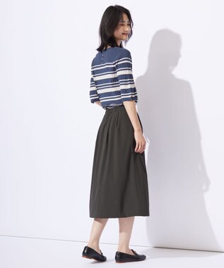 J.PRESS LADIES L 【洗える】レーヨンエリートストレッチ ボーダー ニット ブルーグレー×グレージュ系