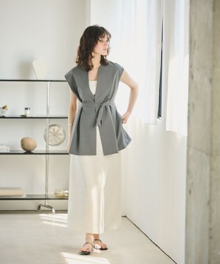 #Newans 【洗濯機可能/ストレッチ】ペプラムジレ グレー