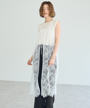 YECCA VECCA リーフ柄レースキャミワンピース