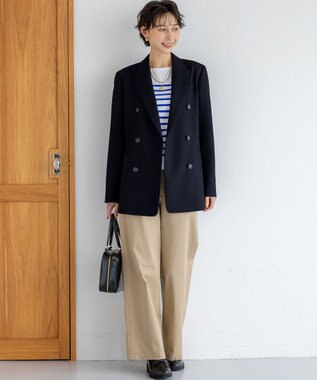 23区 L 【洗える】Armor-lux パネルボーダー 長袖Tシャツ オフ×ロイヤルブルー