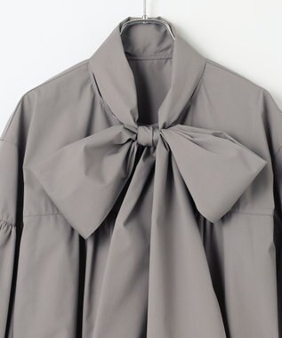 #Newans 【シワになりにくい/洗濯機可能/袖ゴム】ビッグリボンブラウス グレー