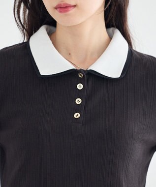 earth music&ecology ダブル衿ペプラムプルオーバー Black