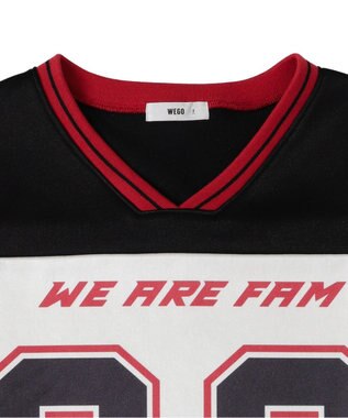 WEGO VネックナンバリングサテンBIGスウェット ブラック