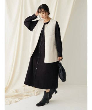 CRAFT STANDARD BOUTIQUE コーデュロイパールドット釦ワンピース Charcoal Gray