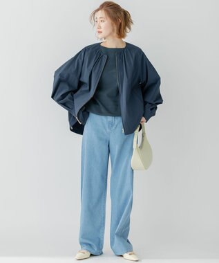 23区 【洗える】ラスターコットンポリエステル ニット ブルー系