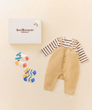 MIKI HOUSE HOT BISCUITS カバーオール＆ローカットソックスギフトセット【BOX付き】 ベージュ