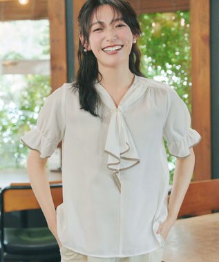 Tiaclasse L 配色パイピングボウタイブラウス