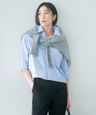 UNFILO 【抗菌防臭】イージーケア クロップド シャツ スカイブルー