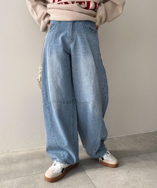 WEGO カーブラインバレルレッグデニムパンツ デニム淡色