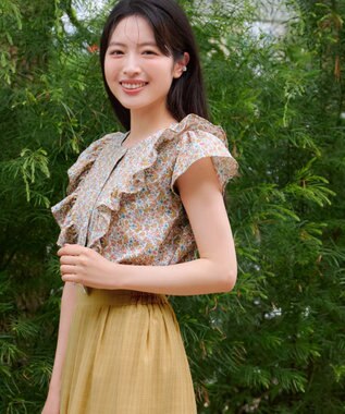Tiaclasse L 花柄フリルブラウス オフホワイト