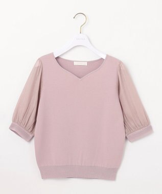 ANY SIS L 【洗える】ハートネックファブリックコンビ ニット ピンク系