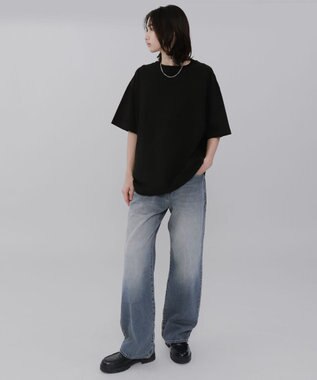 WEGO 【ウエスト調整可】ストレートデニムパンツ デニム中濃加工色