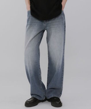 WEGO 【ウエスト調整可】ストレートデニムパンツ デニム中濃加工色