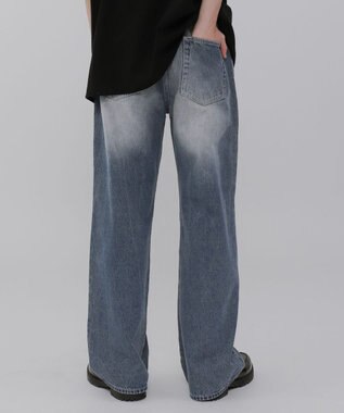 WEGO 【ウエスト調整可】ストレートデニムパンツ デニム中濃加工色