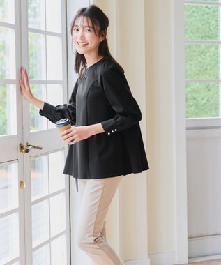 Tiaclasse 【ダブルクロス】パフスリーブペプラムチュニックブラウス ブラック