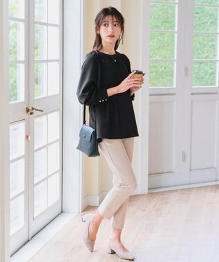 Tiaclasse 【ダブルクロス】パフスリーブペプラムチュニックブラウス ブラック