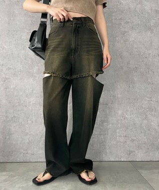 WEGO ヴィンテージウォッシュサイドカットデニムパンツ ブラック