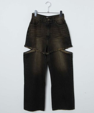 WEGO ヴィンテージウォッシュサイドカットデニムパンツ ブラック