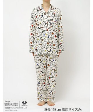 WACOAL PEANUTS パジャマ 長袖 長ズボン 綿100%(本体) スヌーピー レディース FDX562 /ワコール アイボリー