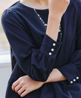 Tiaclasse 【ダブルクロス】パフスリーブペプラムチュニックブラウス ネイビー