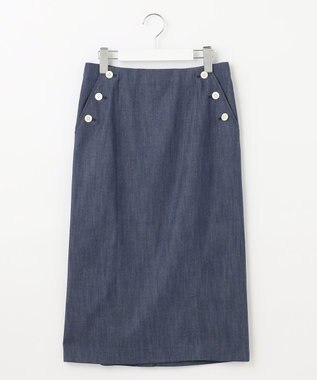 J.PRESS LADIES L 【洗える】 セルロースシャンブレー タイト ナロー スカート ブルー系