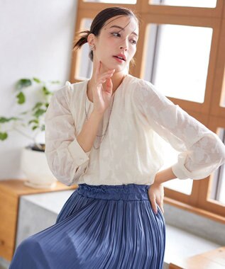 Tiaclasse 【洗える】フラワージャガードブラウス アイボリー