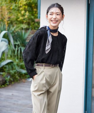 Tiaclasse 【洗える】フラワージャガードブラウス ブラック