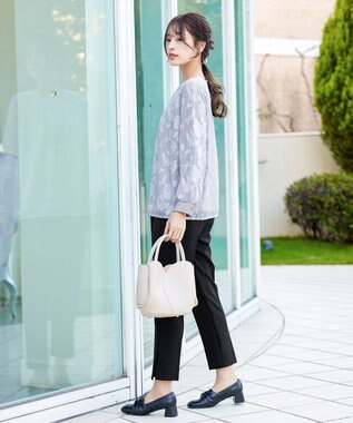 Tiaclasse 【洗える】フラワージャガードブラウス グレー