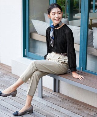 Tiaclasse 【洗える】フラワージャガードブラウス ブラック