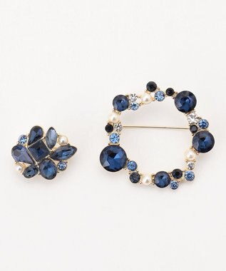 組曲 カラービジュー2セットブローチ ネイビー系